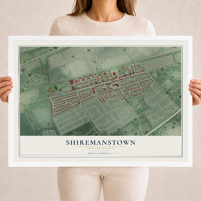 Map of Shiremanstown, Pennsylvania, 18 x 24 inch print in a white wood frame
