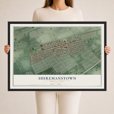 Map of Shiremanstown, Pennsylvania, 24 x 36 inch print in a black wood frame