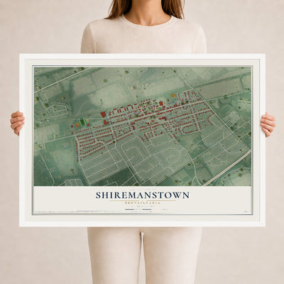 Map of Shiremanstown, Pennsylvania, 24 x 36 inch print in a white wood frame