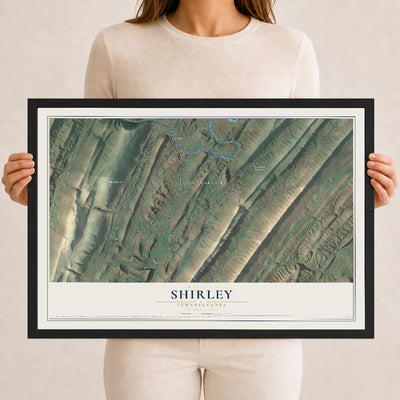 Map of Shirley, Pennsylvania, 12 x 18 inch print in a black wood frame