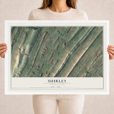 Map of Shirley, Pennsylvania, 18 x 24 inch print in a white wood frame