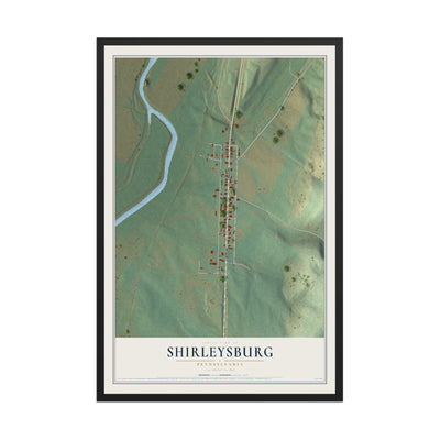Map of Shirleysburg, Pennsylvania, 12 x 18 inch print in a black wood frame