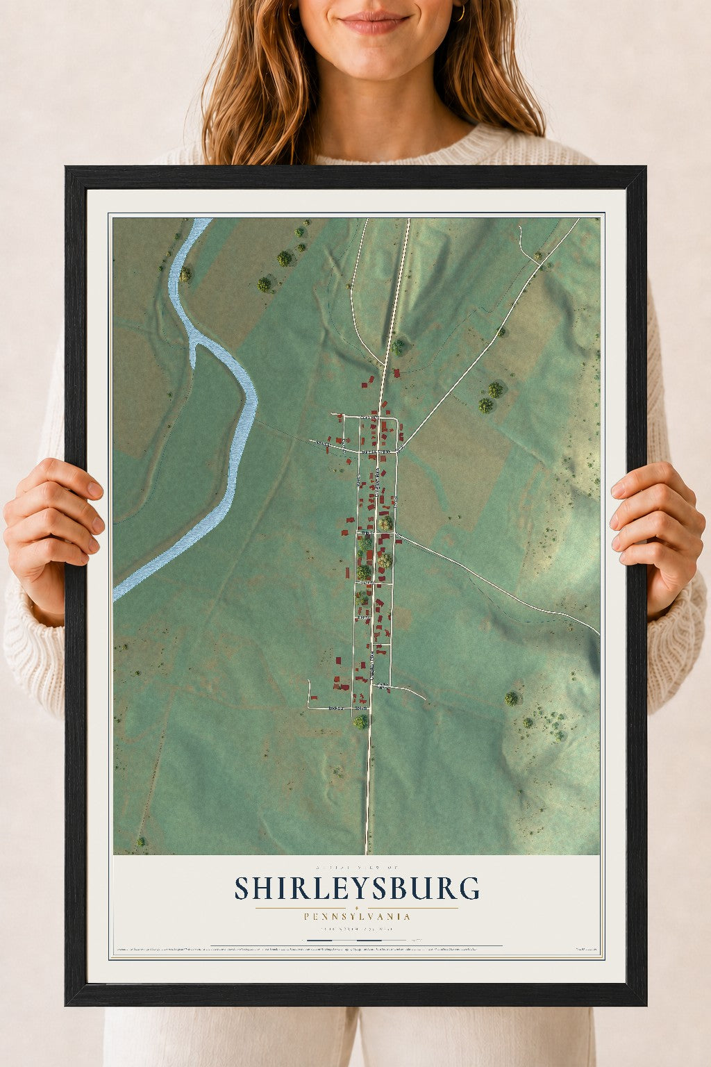 Map of Shirleysburg, Pennsylvania, 18 x 24 inch print in a black wood frame