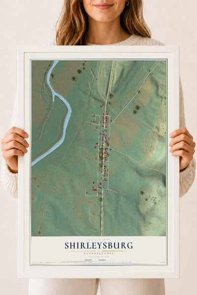 Map of Shirleysburg, Pennsylvania, 18 x 24 inch print in a white wood frame