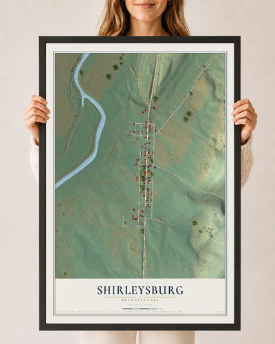 Map of Shirleysburg, Pennsylvania, 24 x 36 inch print in a black wood frame