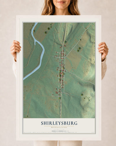Map of Shirleysburg, Pennsylvania, 24 x 36 inch print in a white wood frame