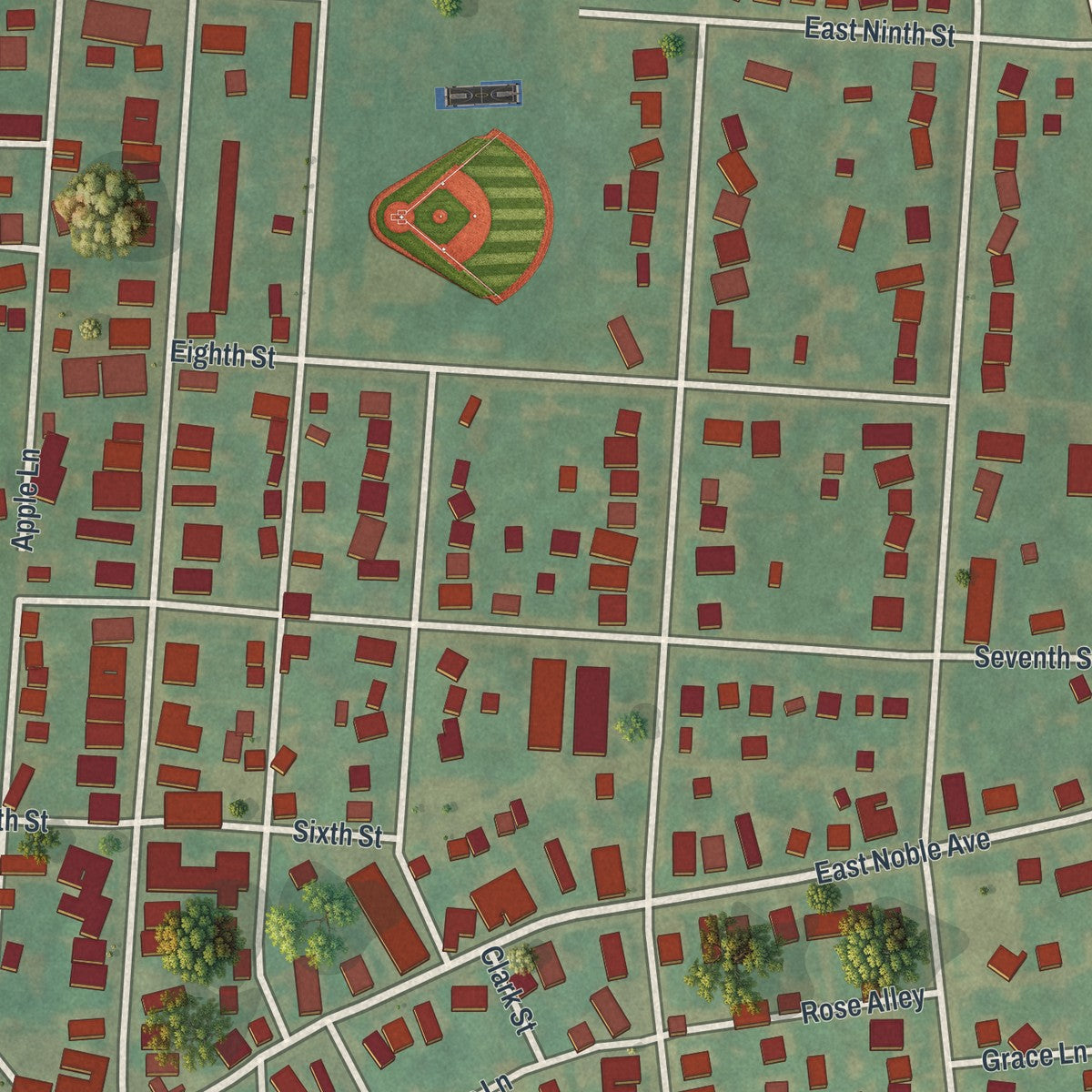 Close-up of the map of Shoemakersville, Pennsylvania print showing street and building detail