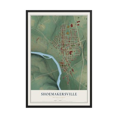 Map of Shoemakersville, Pennsylvania, 12 x 18 inch print in a black wood frame