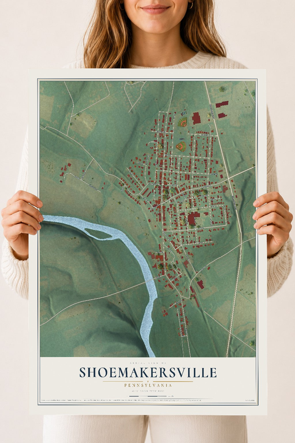 Map of Shoemakersville, Pennsylvania, 18 x 24 inch unframed archival matte print