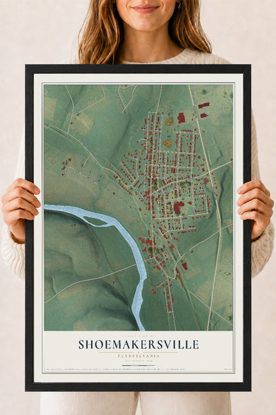 Map of Shoemakersville, Pennsylvania, 18 x 24 inch print in a black wood frame