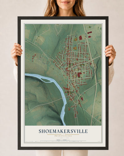 Map of Shoemakersville, Pennsylvania, 24 x 36 inch print in a black wood frame