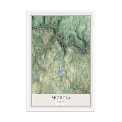 Map of Shohola, Pennsylvania, 12 x 18 inch print in a white wood frame