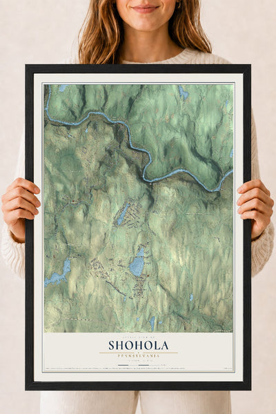 Map of Shohola, Pennsylvania, 18 x 24 inch print in a black wood frame
