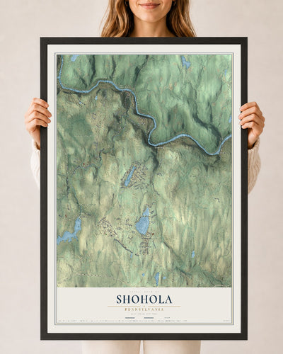 Map of Shohola, Pennsylvania, 24 x 36 inch print in a black wood frame
