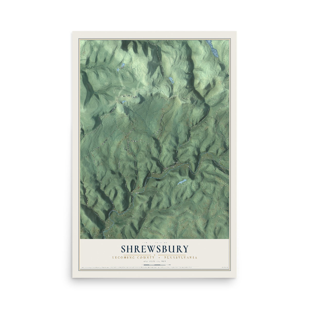 Map of Shrewsbury, Lycoming County, Pennsylvania, 12 x 18 inch unframed archival matte print