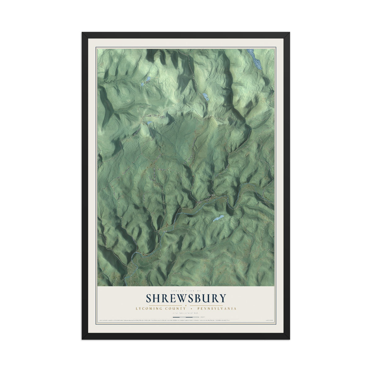 Map of Shrewsbury, Lycoming County, Pennsylvania, 12 x 18 inch print in a black wood frame