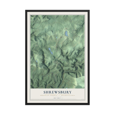 Map of Shrewsbury, Sullivan County, Pennsylvania, 12 x 18 inch print in a black wood frame