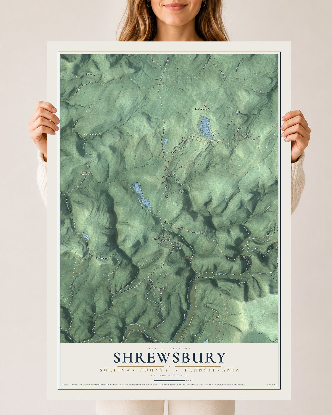 Map of Shrewsbury, Sullivan County, Pennsylvania, 24 x 36 inch unframed archival matte print