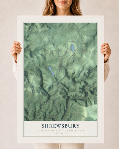 Map of Shrewsbury, Sullivan County, Pennsylvania, 24 x 36 inch print in a white wood frame