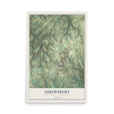 Map of Shrewsbury, York County, Pennsylvania, 12 x 18 inch unframed archival matte print