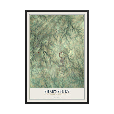 Map of Shrewsbury, York County, Pennsylvania, 12 x 18 inch print in a black wood frame