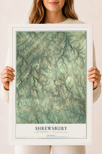 Map of Shrewsbury, York County, Pennsylvania, 18 x 24 inch print in a white wood frame