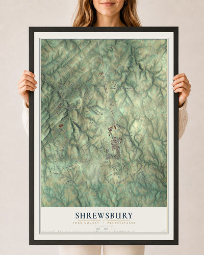 Map of Shrewsbury, York County, Pennsylvania, 24 x 36 inch print in a black wood frame