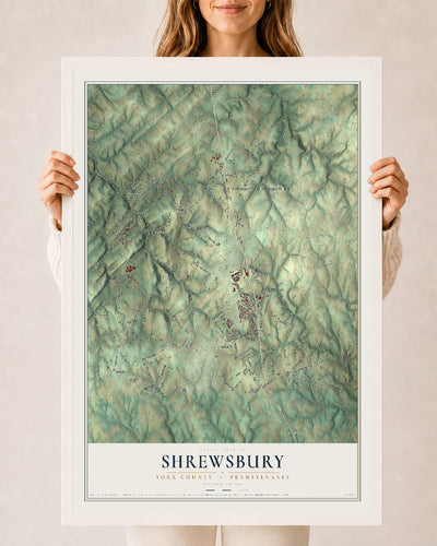 Map of Shrewsbury, York County, Pennsylvania, 24 x 36 inch print in a white wood frame