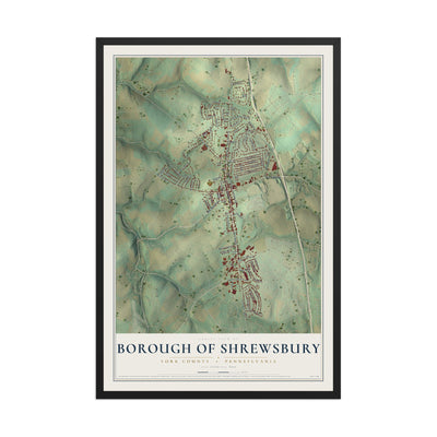 Map of the Borough of Shrewsbury, York County, Pennsylvania, 12 x 18 inch print in a black wood frame