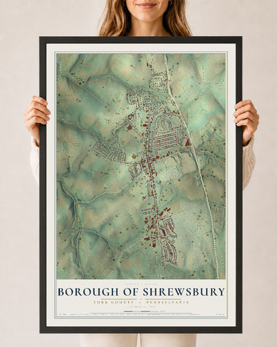 Map of the Borough of Shrewsbury, York County, Pennsylvania, 24 x 36 inch print in a black wood frame