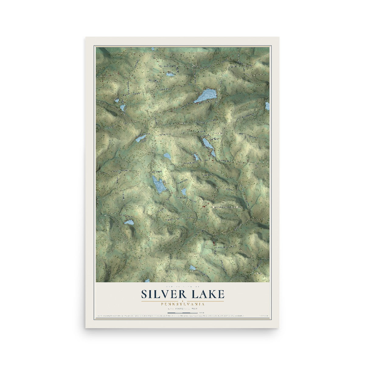 Map of Silver Lake, Pennsylvania, 12 x 18 inch unframed archival matte print