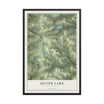 Map of Silver Lake, Pennsylvania, 12 x 18 inch print in a black wood frame