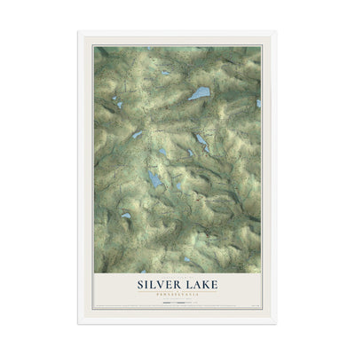 Map of Silver Lake, Pennsylvania, 12 x 18 inch print in a white wood frame