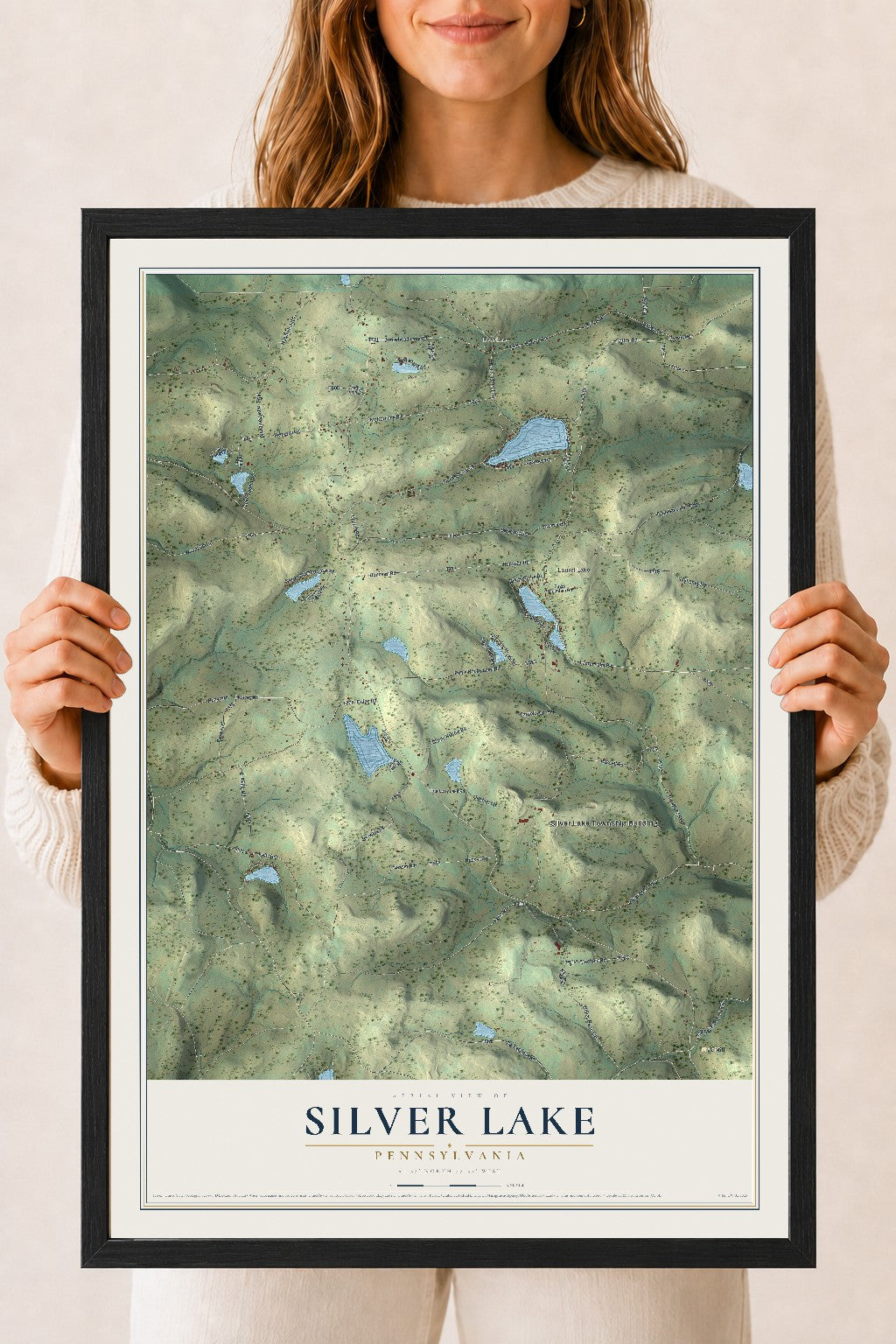Map of Silver Lake, Pennsylvania, 18 x 24 inch print in a black wood frame