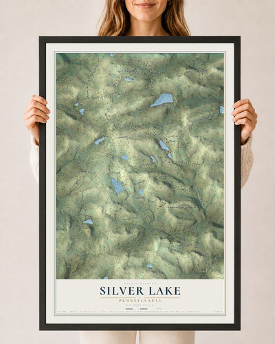 Map of Silver Lake, Pennsylvania, 24 x 36 inch print in a black wood frame