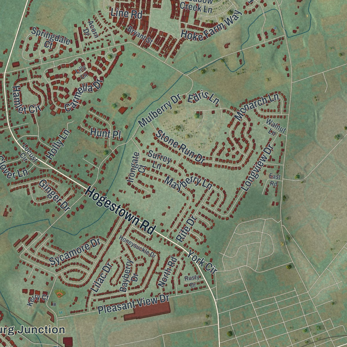 Close-up of the map of Silver Spring, Pennsylvania print showing street and building detail