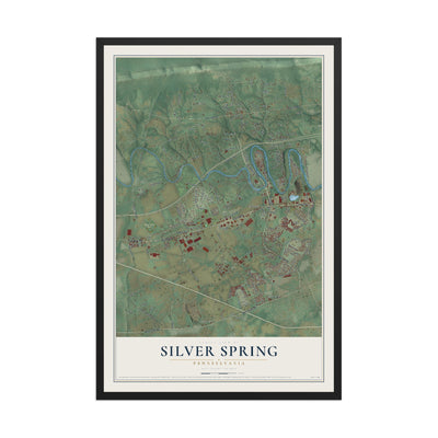 Map of Silver Spring, Pennsylvania, 12 x 18 inch print in a black wood frame