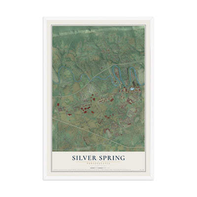 Map of Silver Spring, Pennsylvania, 12 x 18 inch print in a white wood frame