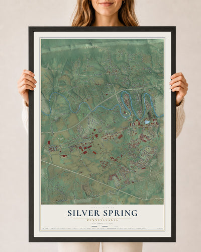 Map of Silver Spring, Pennsylvania, 24 x 36 inch print in a black wood frame