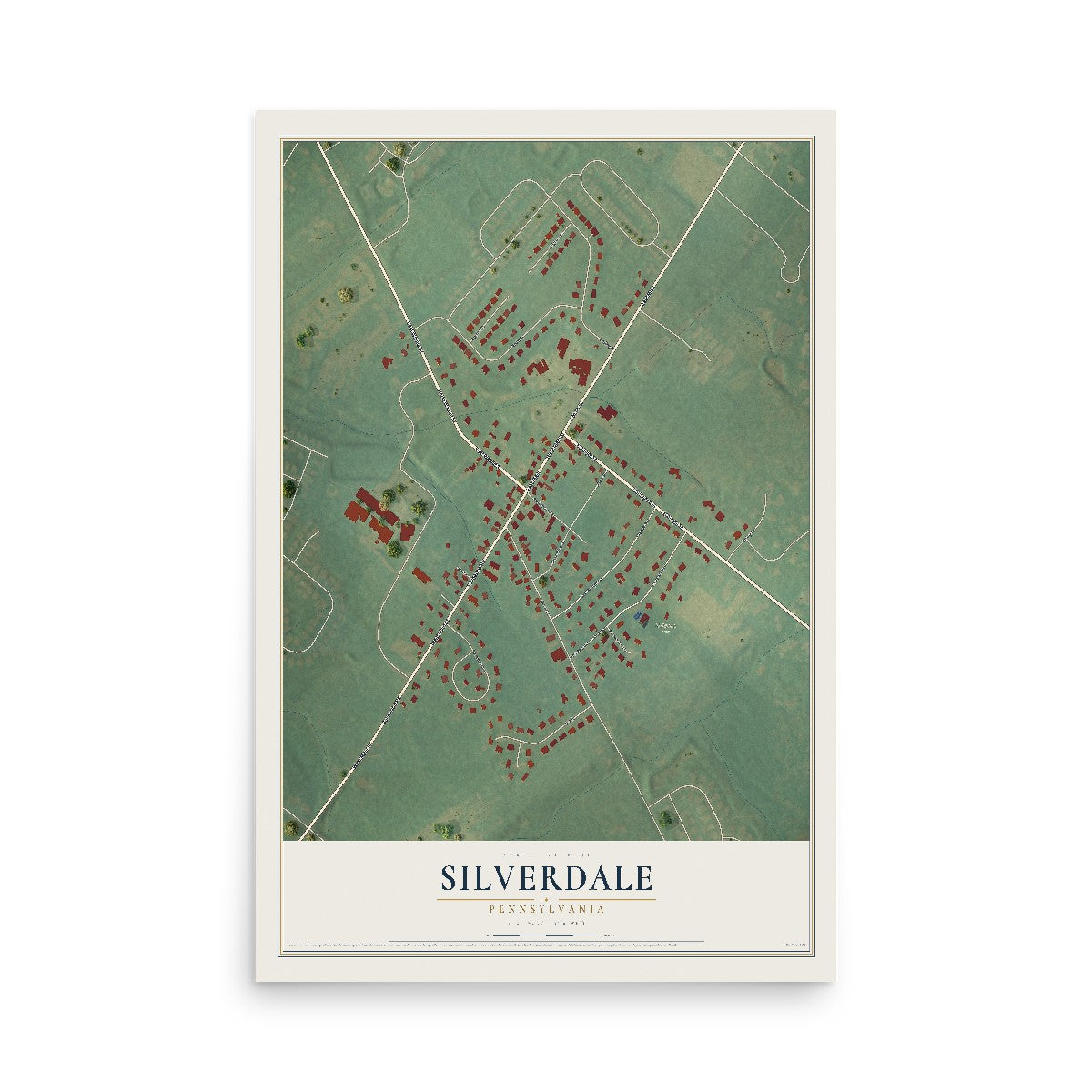 Map of Silverdale, Pennsylvania, 12 x 18 inch unframed archival matte print