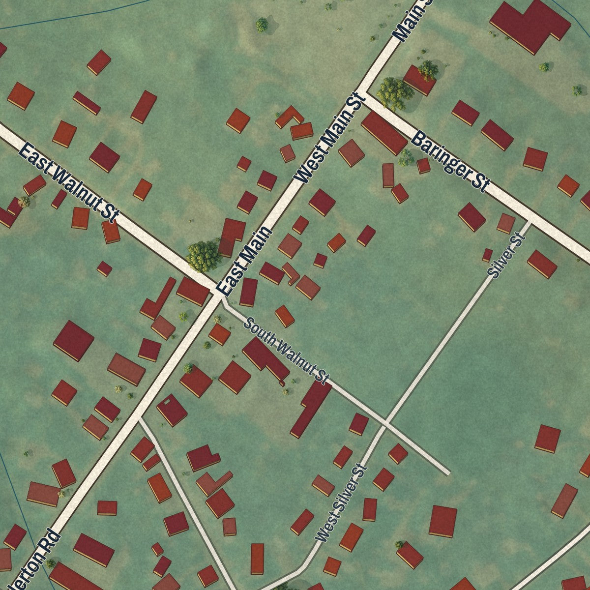 Close-up of the map of Silverdale, Pennsylvania print showing street and building detail