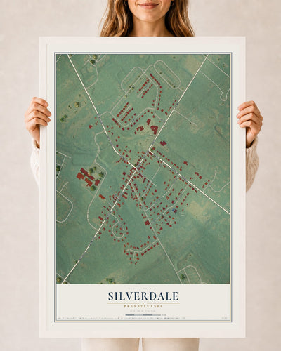 Map of Silverdale, Pennsylvania, 24 x 36 inch print in a white wood frame