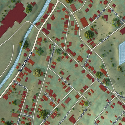 Close-up of the map of Simpson, Pennsylvania print showing street and building detail