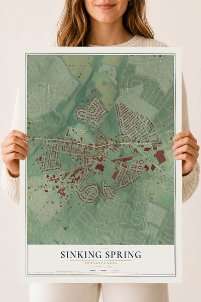Map of Sinking Spring, Pennsylvania, 18 x 24 inch unframed archival matte print