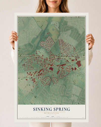 Map of Sinking Spring, Pennsylvania, 24 x 36 inch unframed archival matte print