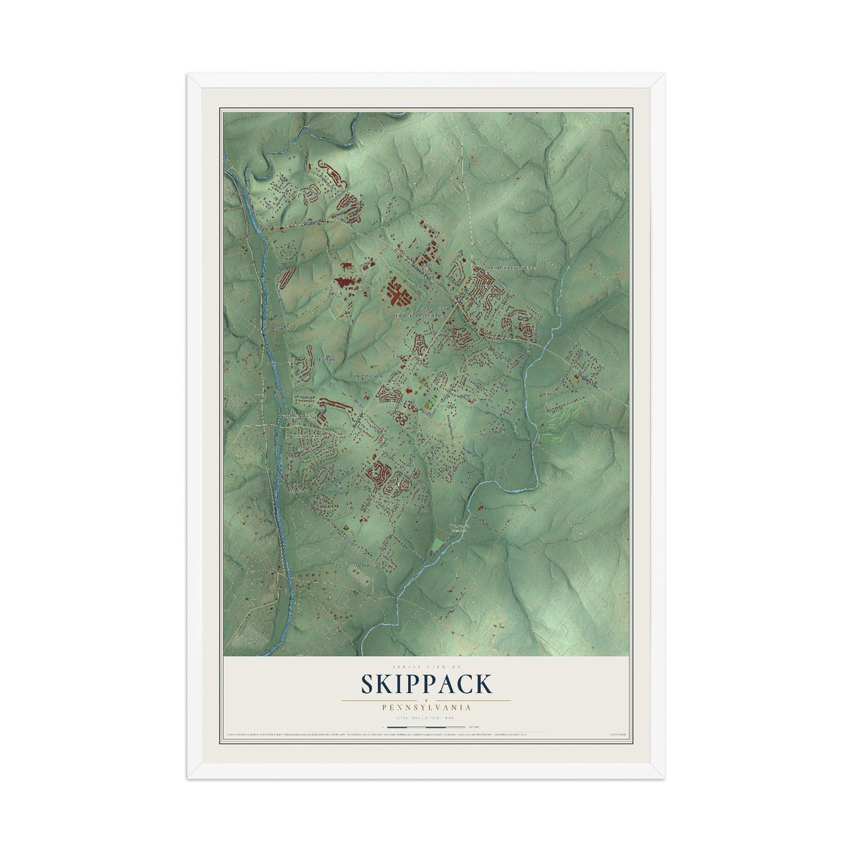 Map of Skippack, Pennsylvania, 12 x 18 inch print in a white wood frame