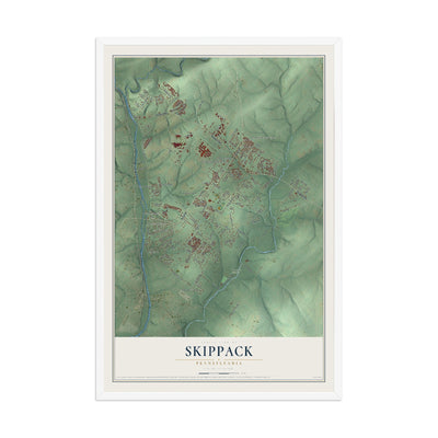 Map of Skippack, Pennsylvania, 12 x 18 inch print in a white wood frame