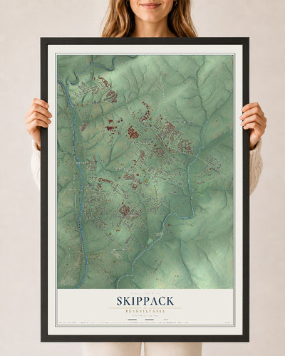 Map of Skippack, Pennsylvania, 24 x 36 inch print in a black wood frame