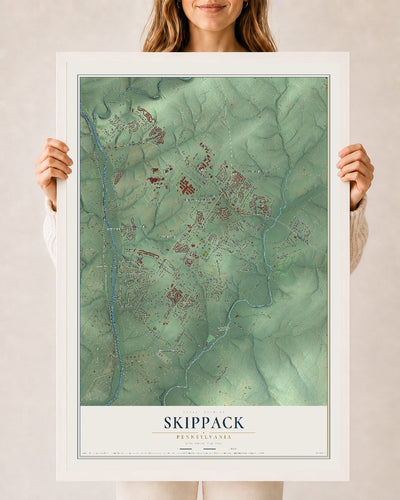Map of Skippack, Pennsylvania, 24 x 36 inch print in a white wood frame