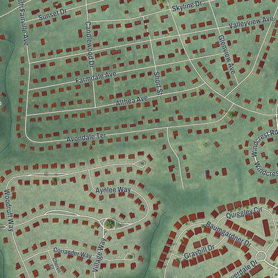 Close-up of the map of Skyline View, Pennsylvania print showing street and building detail